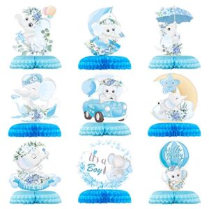 PHIAMOLY 9 Pcs Floral Elephant Honeycomb Centerpiece Blue Elephant Table Decorations Its a Boy Baby Shower Decorations Eelephant Theme Birthday Party Supplies