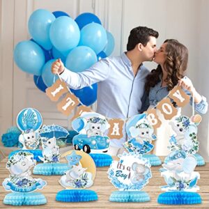 PHIAMOLY 9 Pcs Floral Elephant Honeycomb Centerpiece Blue Elephant Table Decorations Its a Boy Baby Shower Decorations Eelephant Theme Birthday Party Supplies