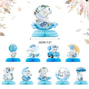 PHIAMOLY 9 Pcs Floral Elephant Honeycomb Centerpiece Blue Elephant Table Decorations Its a Boy Baby Shower Decorations Eelephant Theme Birthday Party Supplies