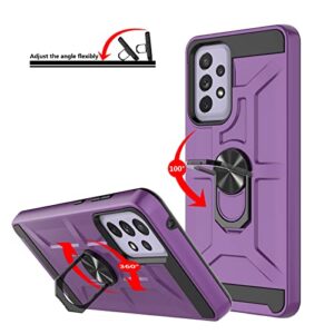 Samsung Galaxy A52S Case, Galaxy A52 4G/5G Case with 3X Tempered Glass Screen Protector, Built-in Ring Kickstand and Magnetic Car Mount Shockproof Dropproof Military Grade Armor Rugged Case, Purple