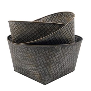 set of 3 decorated metal baskets, brown, 38 x 38 x 19 centimeters (reference: 3192033)
