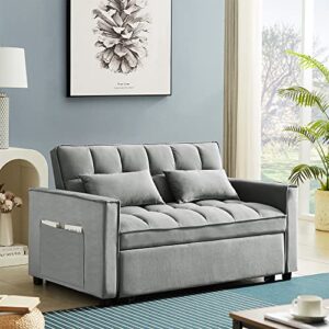 Holaki Convertible Velvet Sleeper Sofa Bed, 55.2" Velvet Loveseat Sofa Modern Pull Out Sofa Bed Lounge Chaise Armchair with Adjustable Backrest,2 Lumbar Pillows,Small Couch for Home Office,Grey