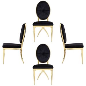 acedÉcor dining chair set of 4, black velvet dining room chair with round back & gold unique legs, luxurious dining chair in black and gold
