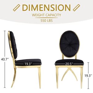 ACEDÉCOR Dining Chair Set of 4, Black Velvet Dining Room Chair with Round Back & Gold Unique Legs, Luxurious Dining Chair in Black and Gold