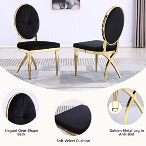 ACEDÉCOR Dining Chair Set of 4, Black Velvet Dining Room Chair with Round Back & Gold Unique Legs, Luxurious Dining Chair in Black and Gold