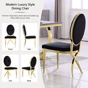 ACEDÉCOR Dining Chair Set of 4, Black Velvet Dining Room Chair with Round Back & Gold Unique Legs, Luxurious Dining Chair in Black and Gold