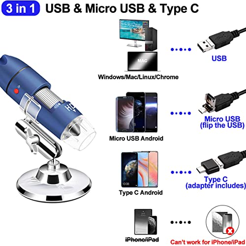 Ninyoon 2K USB Digital Microscope for Android PC, 40-1000X Microscope Super HD Endoscope Magnifier Camera Compatible with Android Cellphone and Tablet Windows Mac Chrome Linux - Not for iPhone iPad