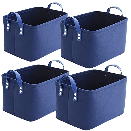 BESETFREE 4 Pack Felt Fabric Storage Basket, 8x13x9" Foldable Felt Storage Bin with Leather Handles, Open Storage Bins for Shelves, Magazine, Toys, Clothing