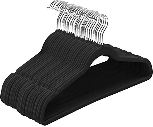 Utopia Home Premium Durable & Slim 70 Pack Hangers - Wooden Hanger Pack of 20 & Velvet Hangers Black Pack of 50. Space Saving, Heavy Duty & Non Slip with Shoulder Grooves.