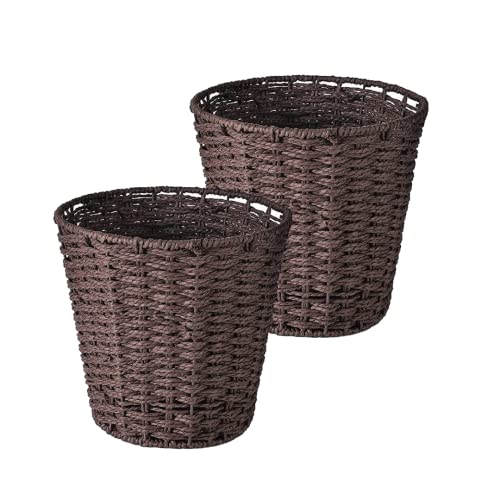 Zuvo [2 Pack] Round Wicker Waste Paper Bin and Basket, Rubbish Basket for Bedroom, Bathroom, Offices or Home (Brown)