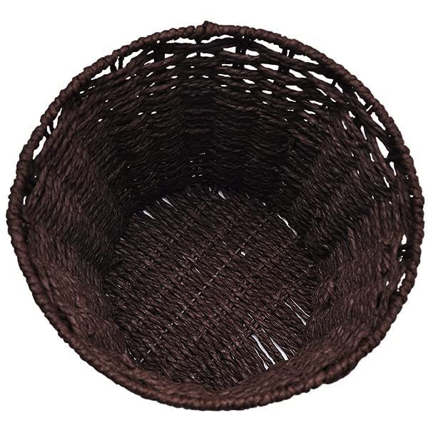 Zuvo [2 Pack] Round Wicker Waste Paper Bin and Basket, Rubbish Basket for Bedroom, Bathroom, Offices or Home (Brown)