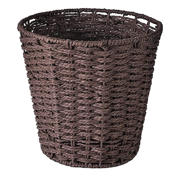 Zuvo [2 Pack] Round Wicker Waste Paper Bin and Basket, Rubbish Basket for Bedroom, Bathroom, Offices or Home (Brown)