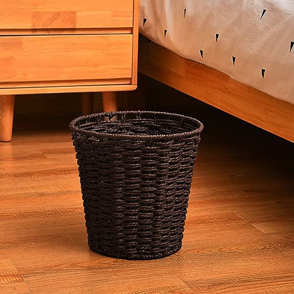 Zuvo [2 Pack] Round Wicker Waste Paper Bin and Basket, Rubbish Basket for Bedroom, Bathroom, Offices or Home (Brown)