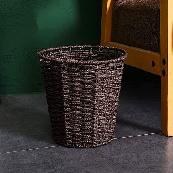 Zuvo [2 Pack] Round Wicker Waste Paper Bin and Basket, Rubbish Basket for Bedroom, Bathroom, Offices or Home (Brown)