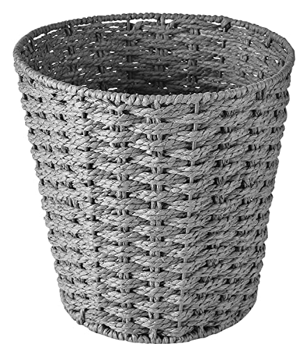 Zuvo [2 Pack] Round Wicker Waste Paper Bin and Basket, Rubbish Basket for Bedroom, Bathroom, Offices or Home (Gray)