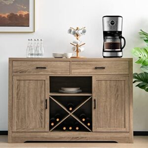 LOKO Farmhouse Buffet Cabinet, Kitchen Storage Cabinet with Adjustable Shelves and Anti-toppling Straps, Sideboard Credenza Storage Cabinet Coffee Bar Cabinet, 52 x 16.5 x 35.5 inches