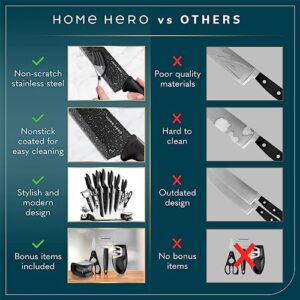 Home Hero Kitchen Knife Set, Steak Knife Set & Kitchen Utility Knives - Ultra-Sharp High Carbon Stainless Steel Knives with Ergonomic Handles (20 Pc Set, Granite)