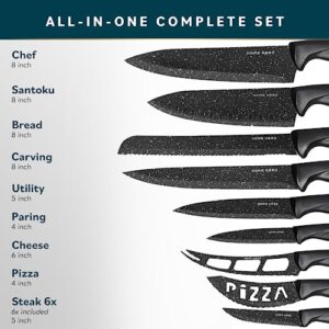 Home Hero Kitchen Knife Set, Steak Knife Set & Kitchen Utility Knives - Ultra-Sharp High Carbon Stainless Steel Knives with Ergonomic Handles (20 Pc Set, Granite)