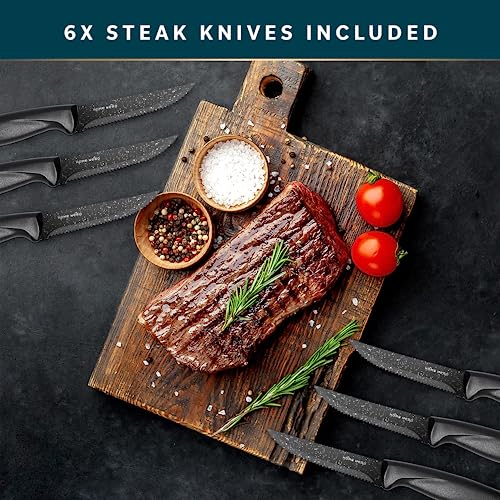 Home Hero Kitchen Knife Set, Steak Knife Set & Kitchen Utility Knives - Ultra-Sharp High Carbon Stainless Steel Knives with Ergonomic Handles (20 Pc Set, Granite)