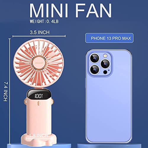 Jmeesh Personal Fan, Mini Portable Handheld Fan Hanging Neck Fan, USB Rechargeable 5000mAh Small Desk Fan 5 Speeds for Home Office Travel, 16-24 Hours Working (Pink)