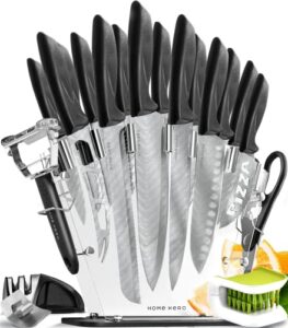 home hero kitchen knife set, steak knife set & kitchen utility knives - ultra-sharp high carbon stainless steel knives with ergonomic handles (20 pc set, damascus)