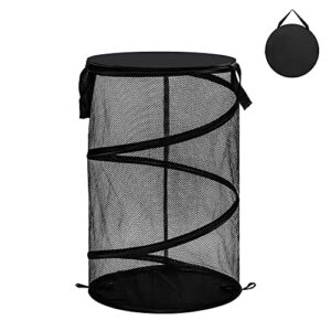 mesh collapsible laundry hamper with lid, large clothing storage bucket with handles,dirty clothes storage basket for the kids room, college dorm or travel (1pcs, black)