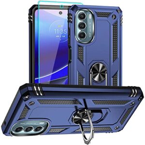 for moto g stylus 5g 2022 case, motorola g stylus 5g 2022 case with hd screen protector, [military grade 16ft. drop tested] ring shockproof protective phone case for moto g stylus 5g 2022,blue