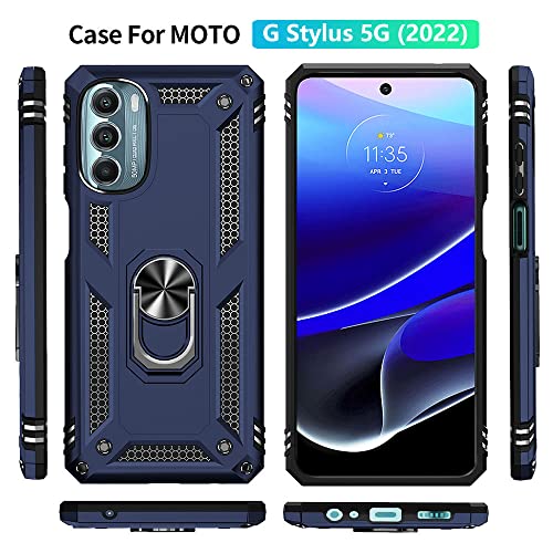 for Moto G Stylus 5G 2022 Case, Motorola G Stylus 5G 2022 Case with HD Screen Protector, [Military Grade 16ft. Drop Tested] Ring Shockproof Protective Phone Case for Moto G Stylus 5G 2022,Blue