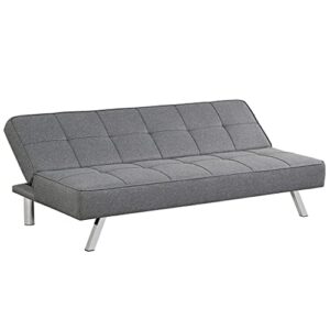 walnut convertible futon grey linen fabric sofa bed adjustable sleeper with stainless steel legs