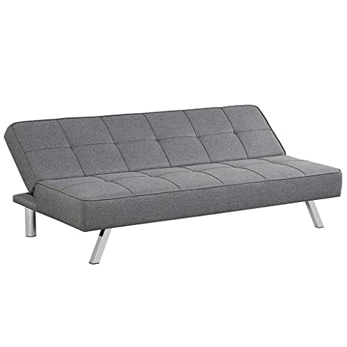 Walnut Convertible Futon Grey Linen Fabric Sofa Bed Adjustable Sleeper with Stainless Steel Legs