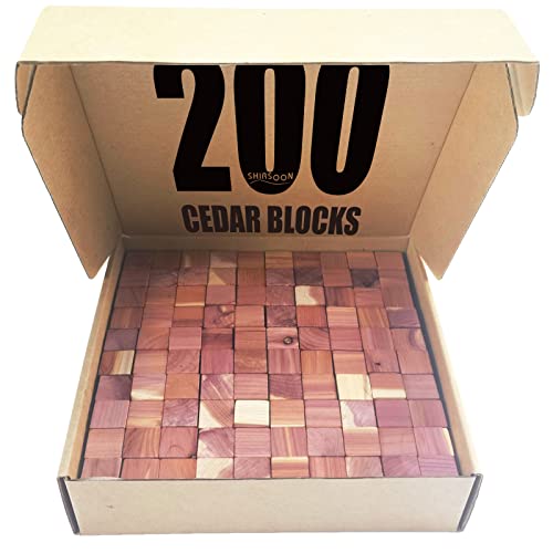 Cedar Blocks for Clothes Storage SHIRSOON 200pcs Cedar Smooth Cubes+20pcs Satin Bags for DIY Cedar Sachets,100% Aromatic Red Cedar Wood Accessories for Closets Storage