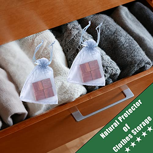 Cedar Blocks for Clothes Storage SHIRSOON 200pcs Cedar Smooth Cubes+20pcs Satin Bags for DIY Cedar Sachets,100% Aromatic Red Cedar Wood Accessories for Closets Storage