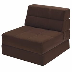 Walnut Tri-Fold Fold Down Chair Flip Out Lounger Convertible Sleeper Bed Couch Dorm Living Room Furniture