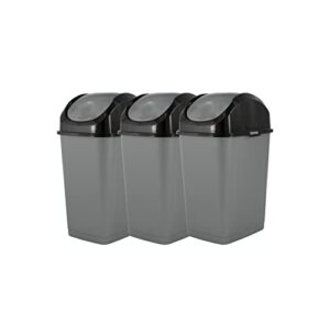 superio mini plastic trash can with swing top lid 1.25 gallon compact small waste bin portable garbage can for countertop, desktop, make up vanity, bathroom, car, under sink, dorm, 5 quart (grey/black, 3)