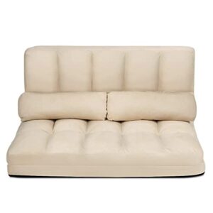 Walnut Foldable Floor Sofa Bed 6-Position Adjustable Lounge Couch with 2 Pillows Adjustable Floor Sofa (Color : B)