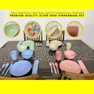 28pcs Wheat Straw Dinnerware Sets of 4. Premium Quality Plates, Bowls, Cups & Cutlery w/Case. Microwave & Dishwasher Safe! Great Indoor & Outdoor Kitchen Set. Plates and Bowls Set for Kids & Elderly