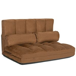 walnut foldable floor sofa bed 6-position adjustable couch with/ 2 pillows brown adjustable floor sofa