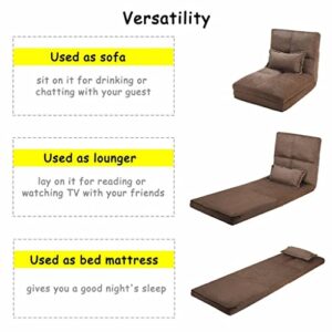 Walnut Fold Down Chair Flip Out Lounger Convertible Sleeper Couch Futon Bed w/Pillow Bedroom Furniture