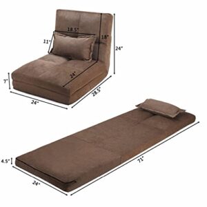 Walnut Fold Down Chair Flip Out Lounger Convertible Sleeper Couch Futon Bed w/Pillow Bedroom Furniture