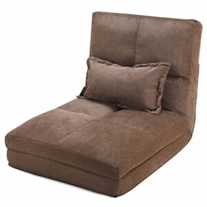 Walnut Fold Down Chair Flip Out Lounger Convertible Sleeper Couch Futon Bed w/Pillow Bedroom Furniture