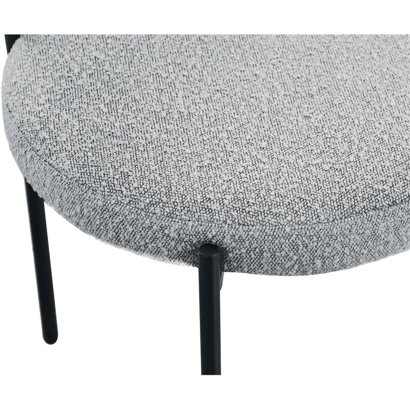 Meridian Furniture Beacon Collection Modern | Contemporary Boucle Fabric Upholstered Dining Chair with Matte Black Metal Frame, Set of 2, 22" W x 21" D x 30" H, Grey