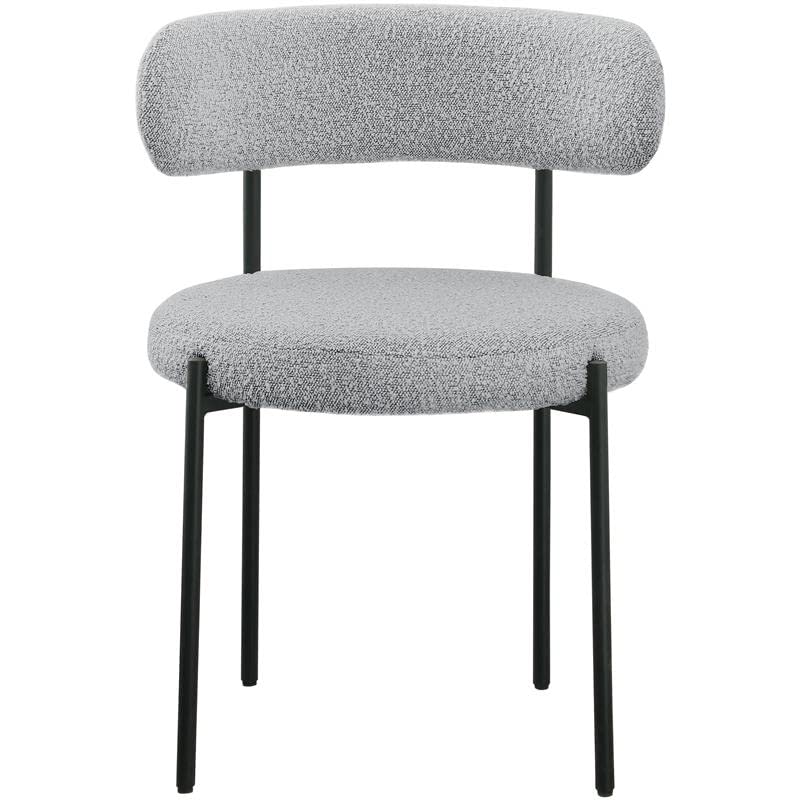 Meridian Furniture Beacon Collection Modern | Contemporary Boucle Fabric Upholstered Dining Chair with Matte Black Metal Frame, Set of 2, 22" W x 21" D x 30" H, Grey