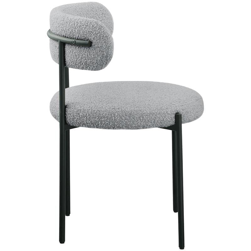 Meridian Furniture Beacon Collection Modern | Contemporary Boucle Fabric Upholstered Dining Chair with Matte Black Metal Frame, Set of 2, 22" W x 21" D x 30" H, Grey