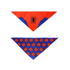 marvel spiderman officially licensed 2 pack pet bandanas - i am spiderman & spidey logo dog & cat bandana set - super hero costume scarf fits dogs, cats & puppies size large & x-large (collar 32"x14")