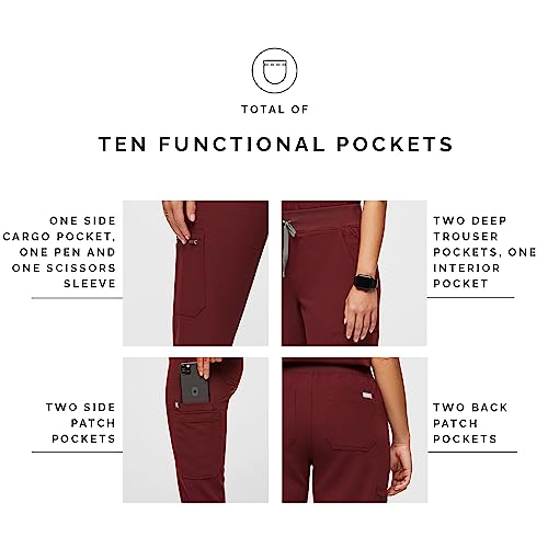 FIGS YOLA High Waisted Skinny Scrub Pants for Women - Burgundy, Regular XS