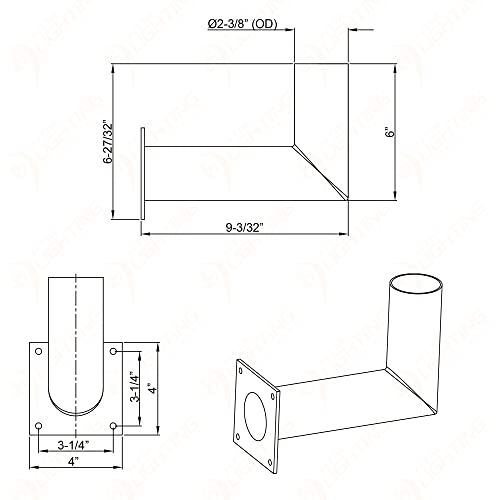 90 Degree Wall Mount Bracket with L-Shape 2-3/8in Vertical Tenon for Square Parking Lot Pole, Commercial Outdoor Area Light, and Shoebox Street Light, Bronze Finish