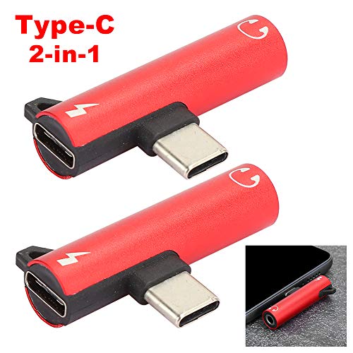 2Pcs 2 in 1 TypeC Adapter, 2 in 1 TypeC to 3.5mm 2Pack, 2 in 1 Charging and Audio Output Headset Distributor Adapter for for Motorola Series for C Type Phones(Red)