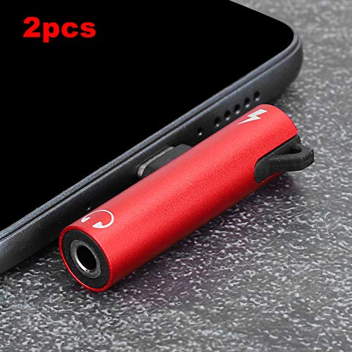 2Pcs 2 in 1 TypeC Adapter, 2 in 1 TypeC to 3.5mm 2Pack, 2 in 1 Charging and Audio Output Headset Distributor Adapter for for Motorola Series for C Type Phones(Red)