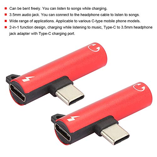 2Pcs 2 in 1 TypeC Adapter, 2 in 1 TypeC to 3.5mm 2Pack, 2 in 1 Charging and Audio Output Headset Distributor Adapter for for Motorola Series for C Type Phones(Red)