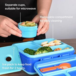 Genteen Premium Kids Lunch Box - Kids Chill Bento Box with 3 Compartments and Removable Ice Pack for Measl and Snacks,Toddler Lunch Box for Daycare,School,Leak-Proof,BPA-free,Dishwasher-Blue